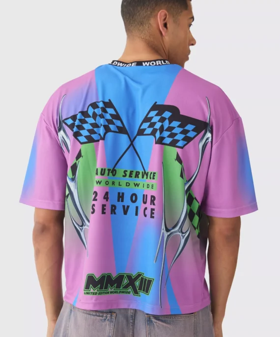 Oversized Boxy Closed Mesh Graffiti Moto Jacquard Tee